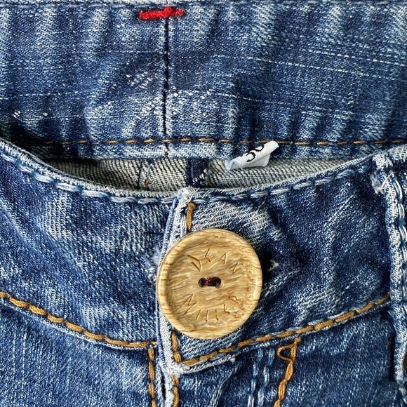 Blue Tattoo Low Rise Bootcut Distressed Jeans Big Stitch Embroidered Rose Logo - Picture 3 of 16